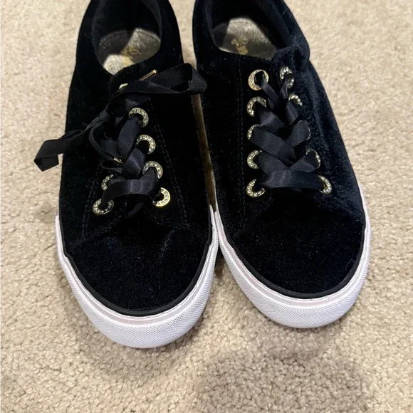 Black Velvet Sneakers with Ribbon Laces - Picture 2 of 6